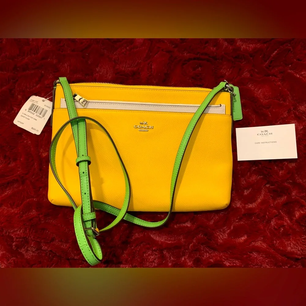 New with Tags Coach Yellow Crossbody Purse with Removable White Clutch - Picture 5 of 9